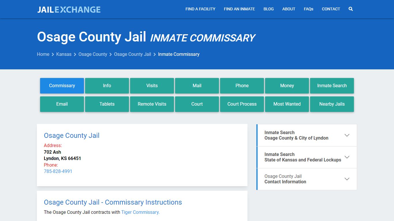 Inmate Commissary, Care Packs - Osage County Jail, KS