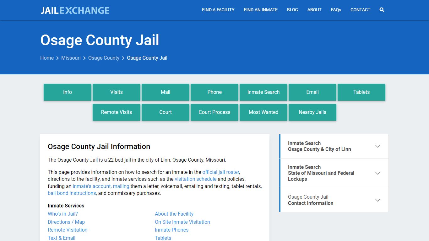 Osage County Jail, MO Inmate Search, Information